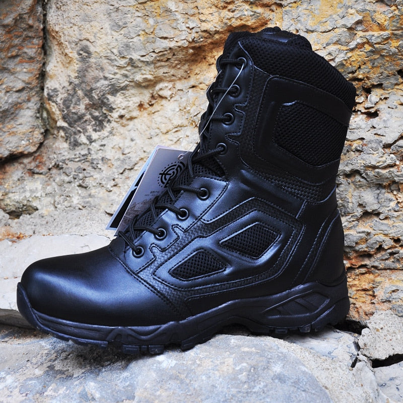 Mens Military Army Boot Genuine Leather  Lace Up Waterproof Safety Black Desert Ankle Boots