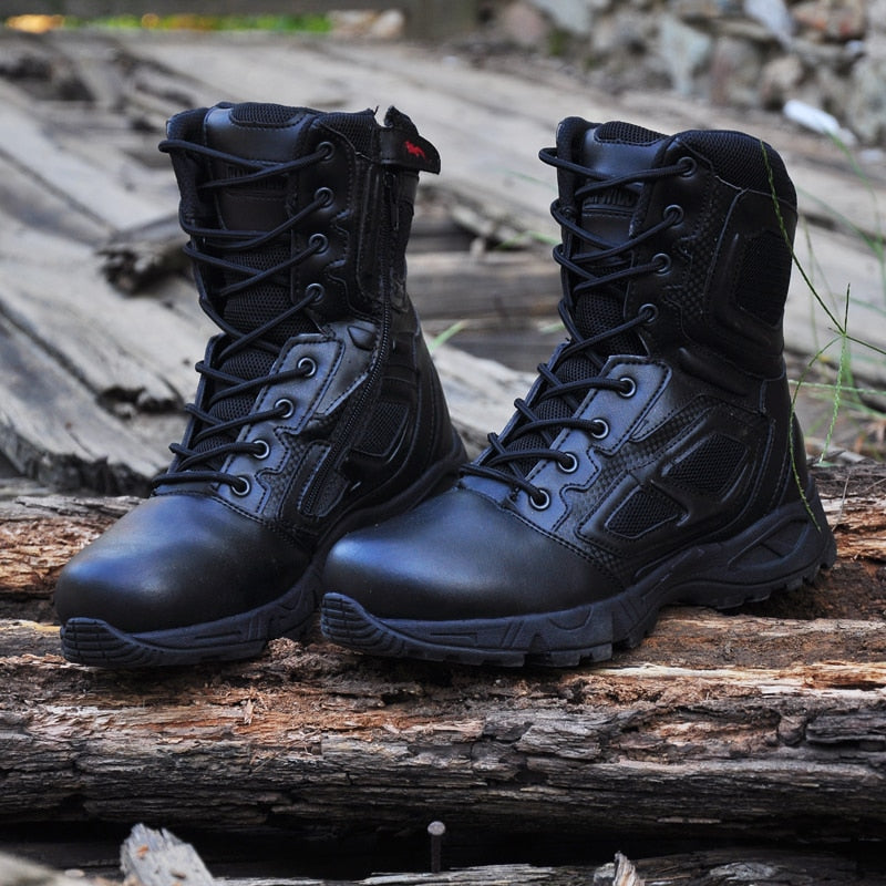 Mens Military Army Boot Genuine Leather  Lace Up Waterproof Safety Black Desert Ankle Boots