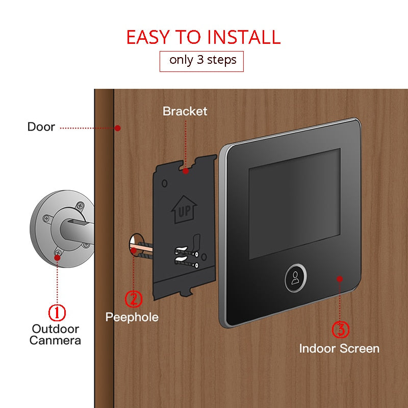 NAIERDI 3" LCD Screen Digital Door  Electronic Door Viewer Bell IR Night Door Peephole