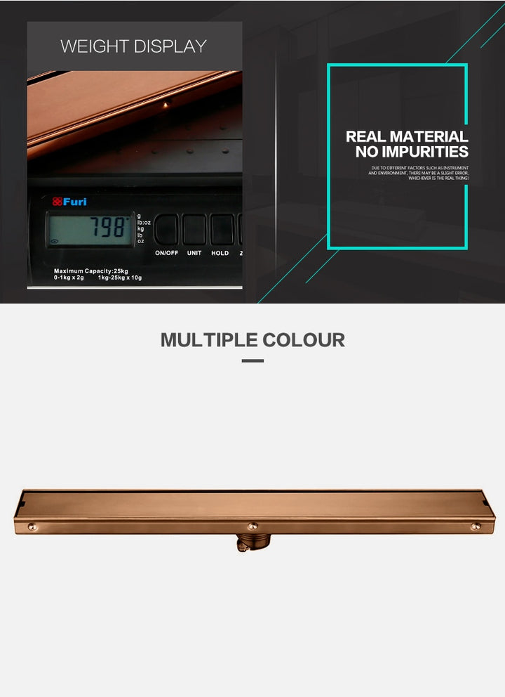 Smesiteli  Rose Gold 800/900/1000mm Rectangular Linear Tile Insert Anti-Odor Floor Drain