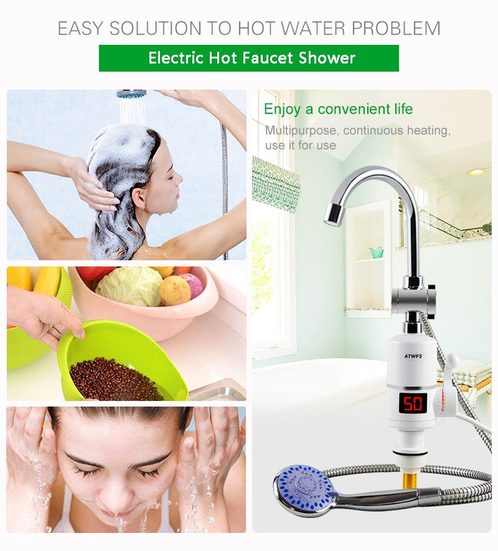 ATWFS Electric Fast Instant Water Heater Faucet with Shower & Temperature Display