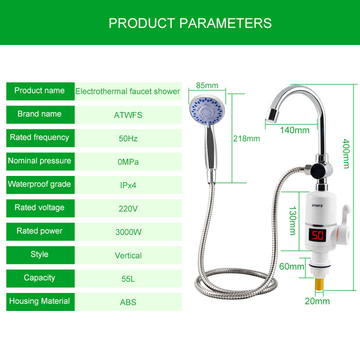 ATWFS Electric Fast Instant Water Heater Faucet with Shower & Temperature Display