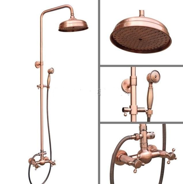 Wall Mounted Antique Red Copper 8" Shower Head Rain Shower set