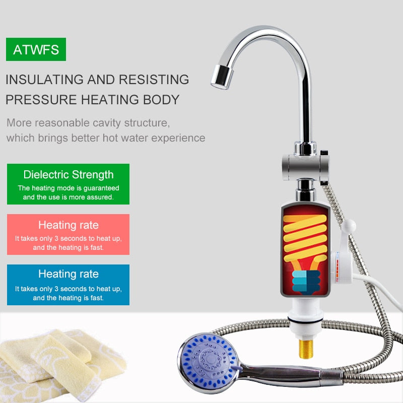 ATWFS Electric Fast Instant Water Heater Faucet with Shower & Temperature Display