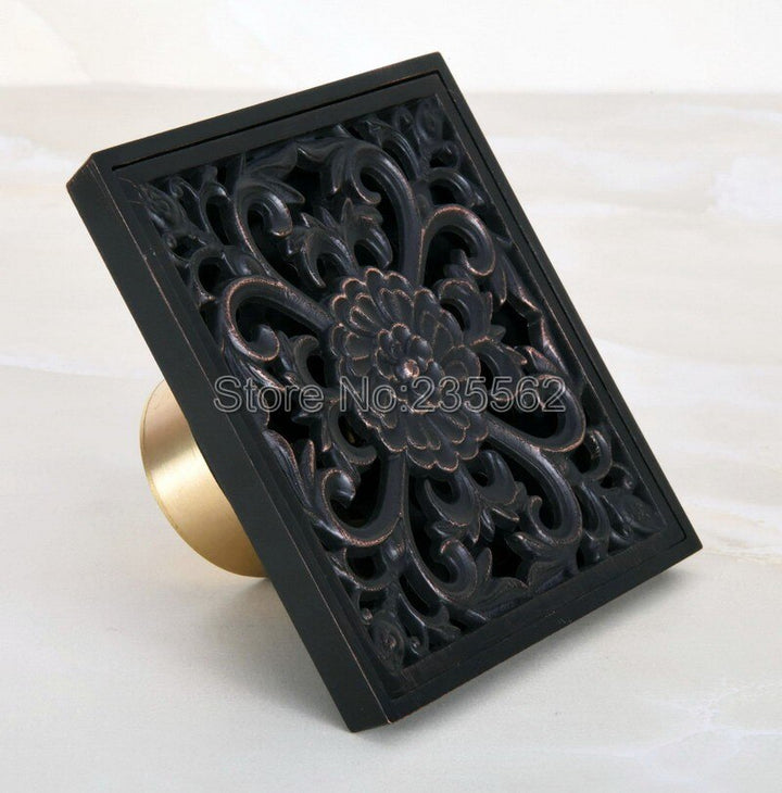 ZGRK Square Black Brass Shower  Floor Drain Cover  Grate Waste 10*10