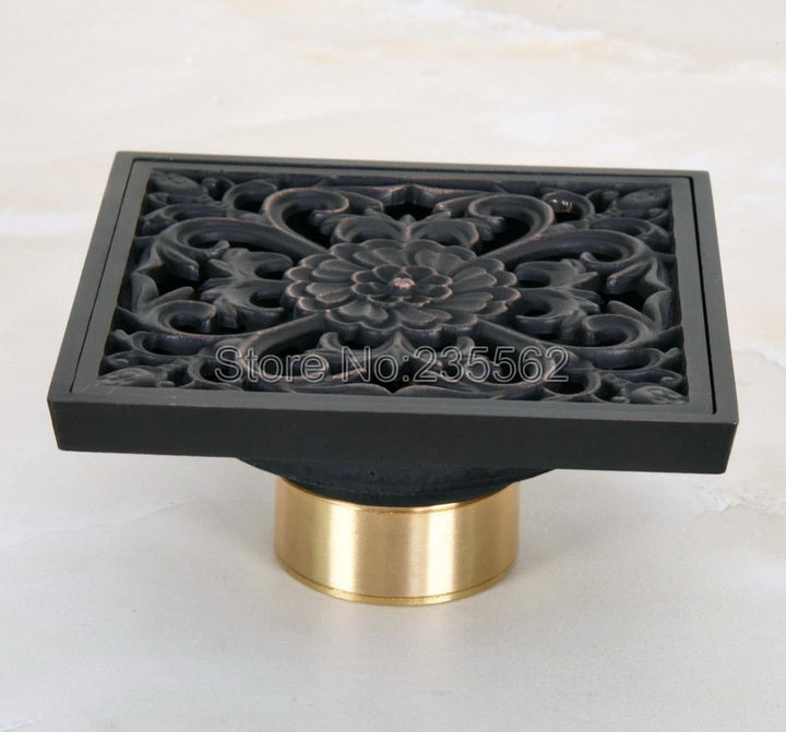 ZGRK Square Black Brass Shower  Floor Drain Cover  Grate Waste 10*10