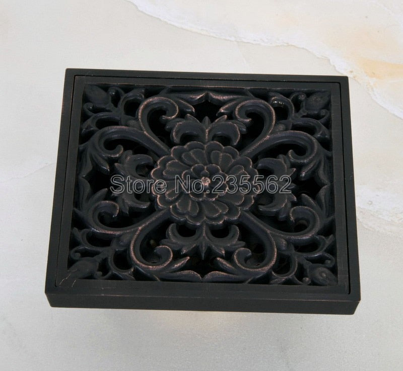 ZGRK Square Black Brass Shower  Floor Drain Cover  Grate Waste 10*10