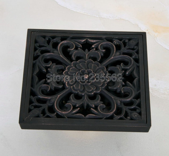 ZGRK Square Black Brass Shower  Floor Drain Cover  Grate Waste 10*10