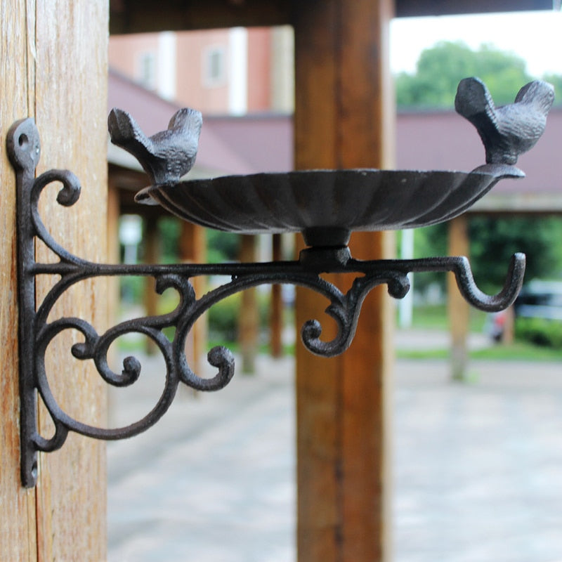 European Vintage Wall Mounted Cast Iron Bird Feeder or Bird Bath With Hook