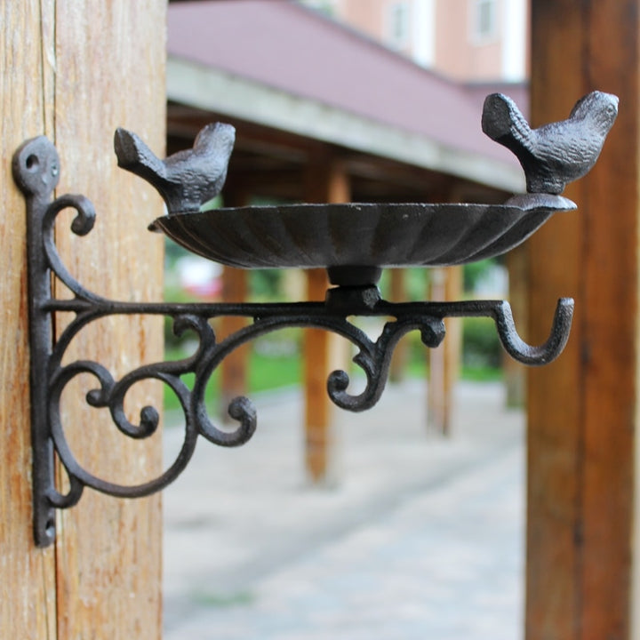 European Vintage Wall Mounted Cast Iron Bird Feeder or Bird Bath With Hook