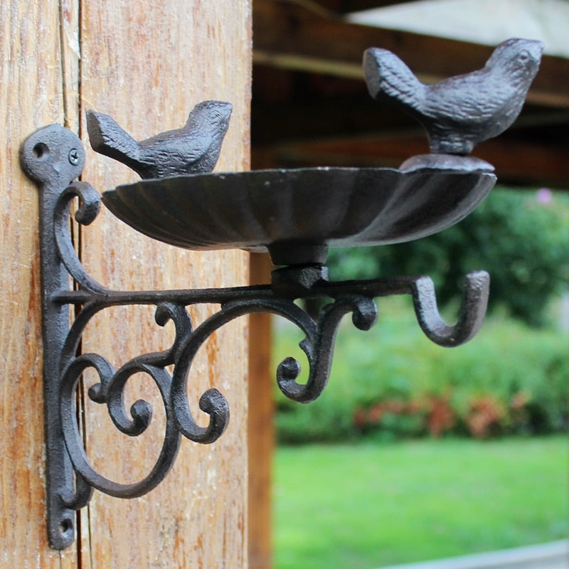 European Vintage Wall Mounted Cast Iron Bird Feeder or Bird Bath With Hook