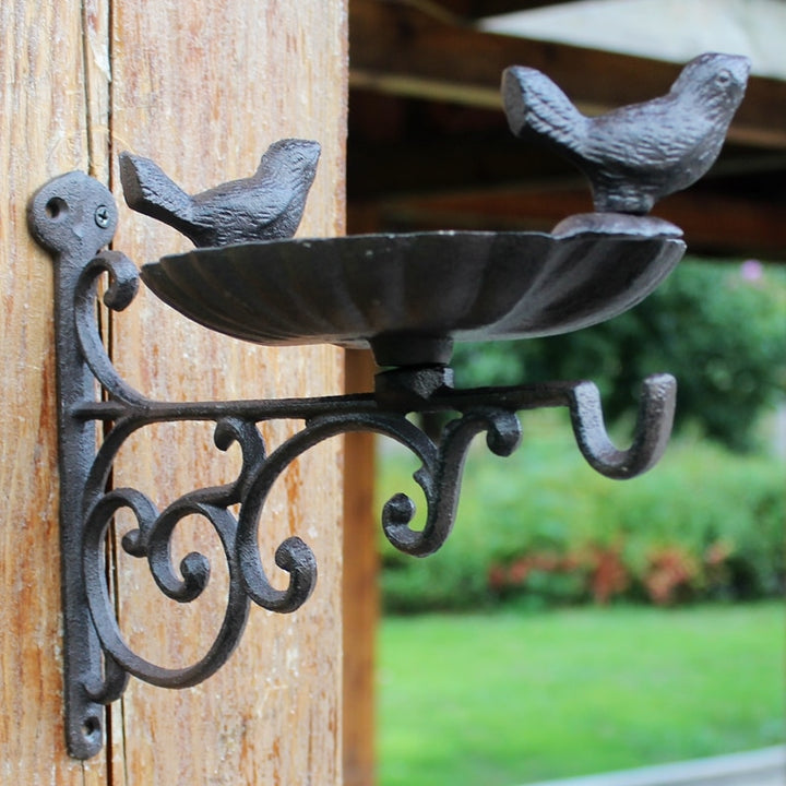 European Vintage Wall Mounted Cast Iron Bird Feeder or Bird Bath With Hook