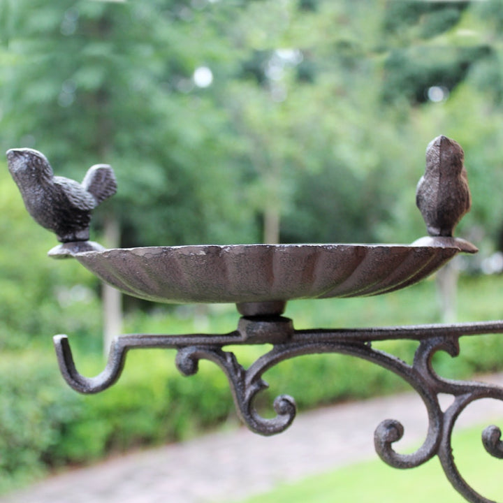 European Vintage Wall Mounted Cast Iron Bird Feeder or Bird Bath With Hook
