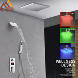 Luxury LED Rainfall Waterfall Shower Faucet Kit LED  LCD Digital Display