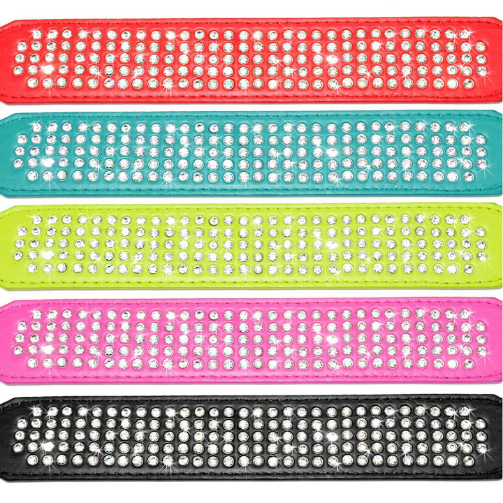 Rhinestone Leather Diamante Crystal Studded Dogs Pet Collars 2inch Wide