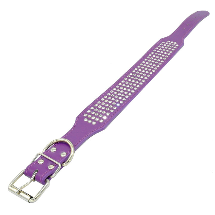 Rhinestone Leather Diamante Crystal Studded Dogs Pet Collars 2inch Wide