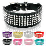 Rhinestone Leather Diamante Crystal Studded Dogs Pet Collars 2inch Wide