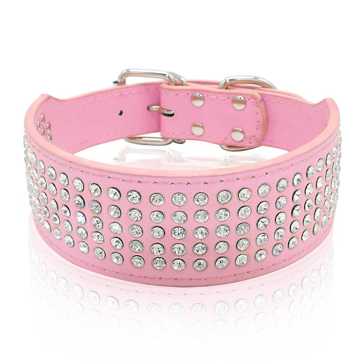 Rhinestone Leather Diamante Crystal Studded Dogs Pet Collars 2inch Wide