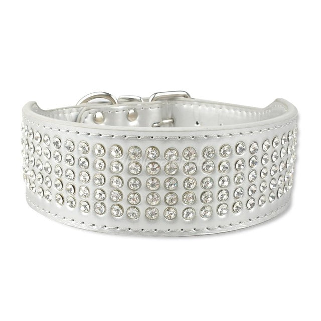 Rhinestone Leather Diamante Crystal Studded Dogs Pet Collars 2inch Wide
