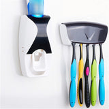 Automatic Toothpaste Dispenser + 5pcs Toothbrush Holder Set Wall Mount