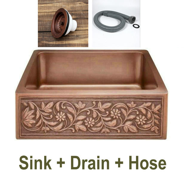 Rectangular Copper Apron Front Kitchen Sink 60*43*20cm With Drain