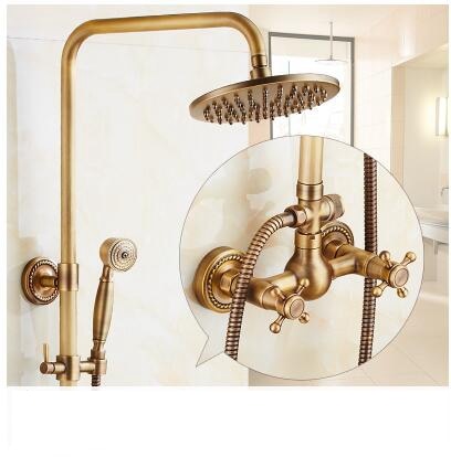 Antique Rain Shower Faucets Set with Hand Brass Wall Mounted Shower Mixer for Bathroom Bath Luxury Rainfall Shower Set EL4006T