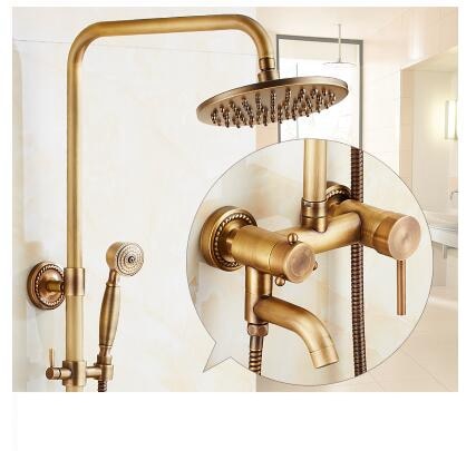 Antique Rain Shower Faucets Set with Hand Brass Wall Mounted Shower Mixer for Bathroom Bath Luxury Rainfall Shower Set EL4006T