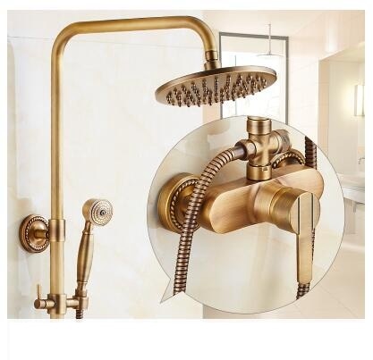 Antique Rain Shower Faucets Set with Hand Brass Wall Mounted Shower Mixer for Bathroom Bath Luxury Rainfall Shower Set EL4006T
