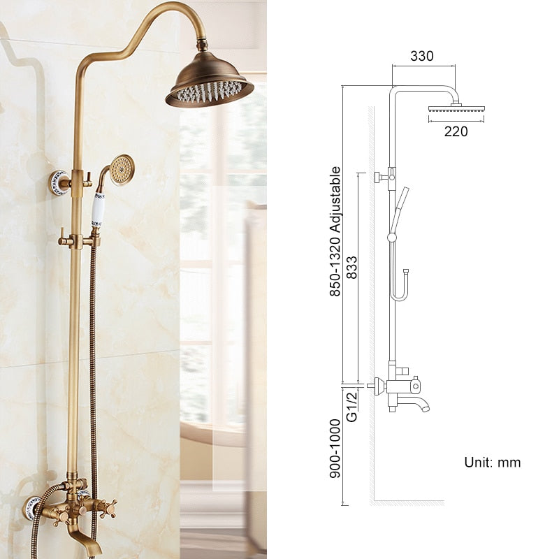 Antique Rain Shower Faucets Set with Hand Brass Wall Mounted Shower Mixer for Bathroom Bath Luxury Rainfall Shower Set EL4006T