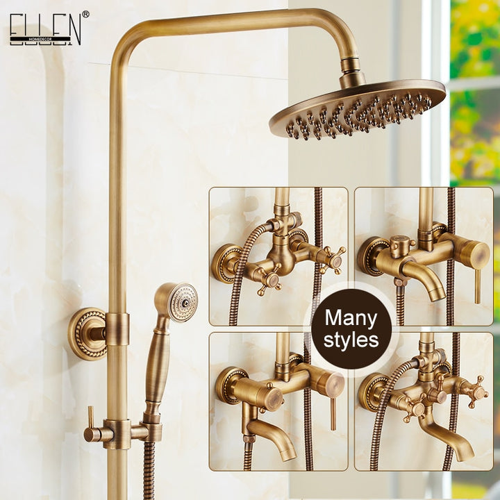 Antique Rain Shower Faucets Set with Hand Brass Wall Mounted Shower Mixer for Bathroom Bath Luxury Rainfall Shower Set EL4006T