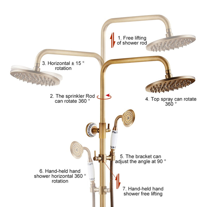 Antique Rain Shower Faucets Set with Hand Brass Wall Mounted Shower Mixer for Bathroom Bath Luxury Rainfall Shower Set EL4006T