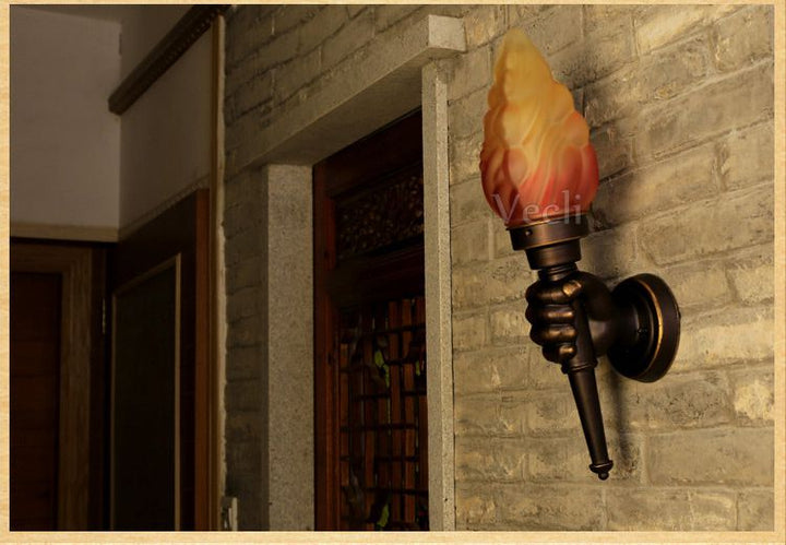 Creative Torch Hand Light Restaurant Cafe Bar Porch Aisle Stair Bedroom Living Room Outdoor Garden Light Wall Lamp Sconce Bra