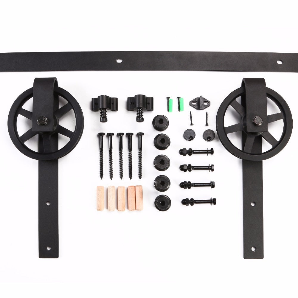 152CM/183CM/200CM Barn Door Hanging Rail For Europe Rustic Black Sliding Hardware Big-wheel Cabinet Door