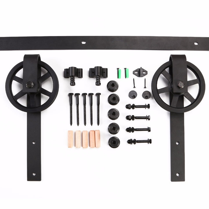 152CM/183CM/200CM Barn Door Hanging Rail For Europe Rustic Black Sliding Hardware Big-wheel Cabinet Door