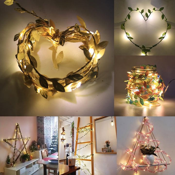 Leaf Garland Fairy String Lights 2M 3M 5M 10M Leaf Twine Copper Battery