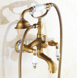 Antique Brass Wall Mounted Bathroom Faucet with Handheld Shower Head   Wtf310