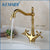KEMAIDI Golden Swivel Antique Brass Stream Rotated Kitchen Bathroom Mixer Dual Handles Deck Mount Hot Cold Water Taps