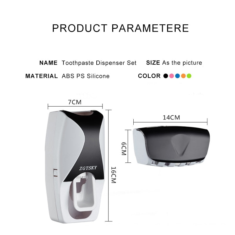 Automatic Toothpaste Dispenser Wall Mount Dust-proof Toothbrush Holder Storage Rack Set