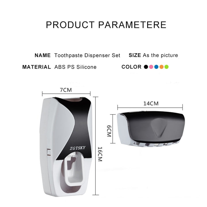Automatic Toothpaste Dispenser Wall Mount Dust-proof Toothbrush Holder Storage Rack Set