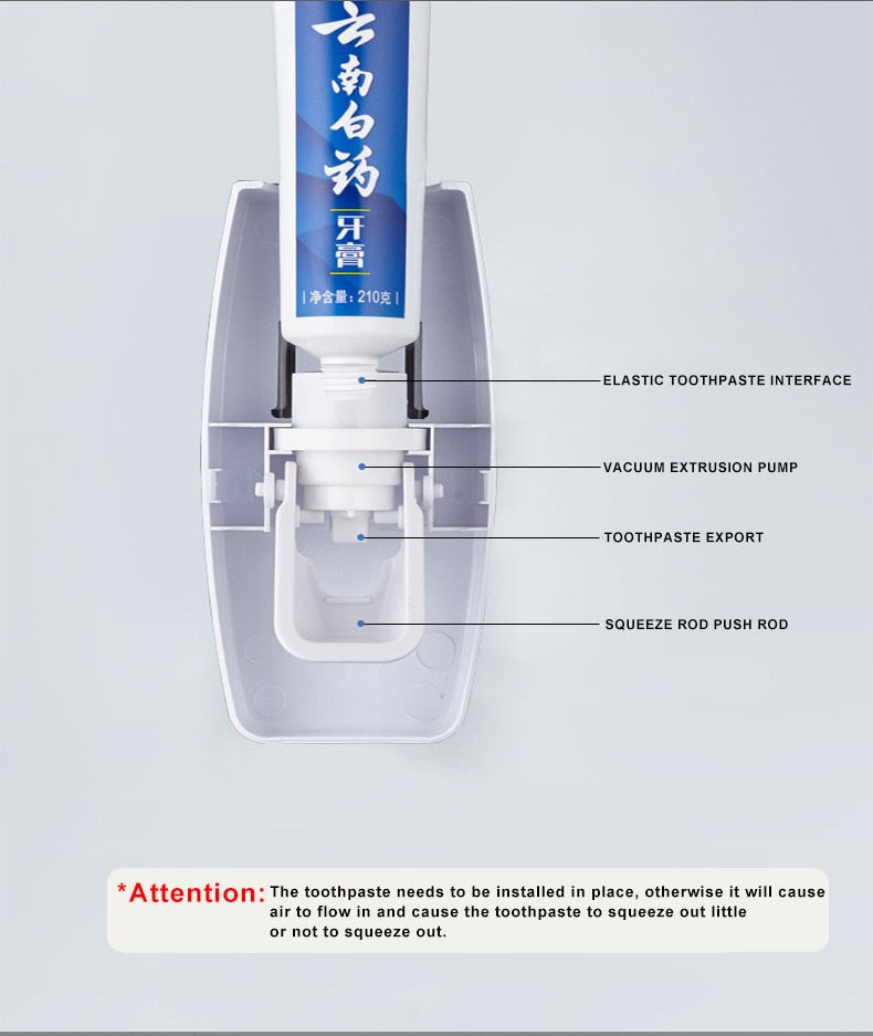 Automatic Toothpaste Dispenser Wall Mount Dust-proof Toothbrush Holder Storage Rack Set