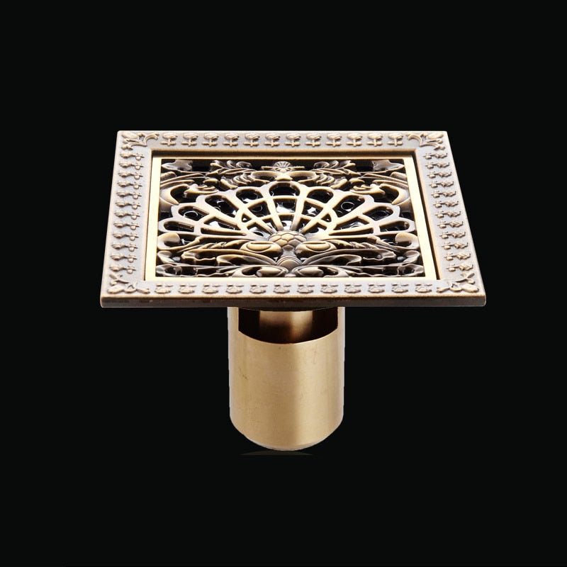 Euro Antique Brass Shower Floor Drain  Deodorant Euro Square Floor Drain