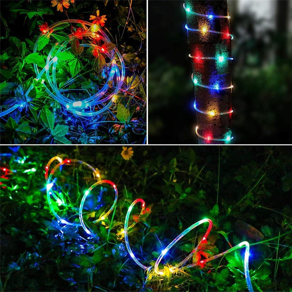 50/100 LEDs Solar Powered Rope Tube String Lights Outdoor Waterproof Fairy Lights Garden Garland For Christmas Yard Decoration