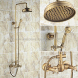 Antique Brass Wall Mounted Bathroom Shower Faucet Mixer Taps Dual Handle with Hand Held Shower Krs034