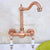 Antique Red Copper Swivel Spout Wall Mounted Basin  Double Ceramics Handles Bathroom Mixer  Faucet Lnf951