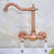 Antique Red Copper Dual Ceramic Handle Swivel Spout  Wall Mounted Kitchen Faucets lrg034