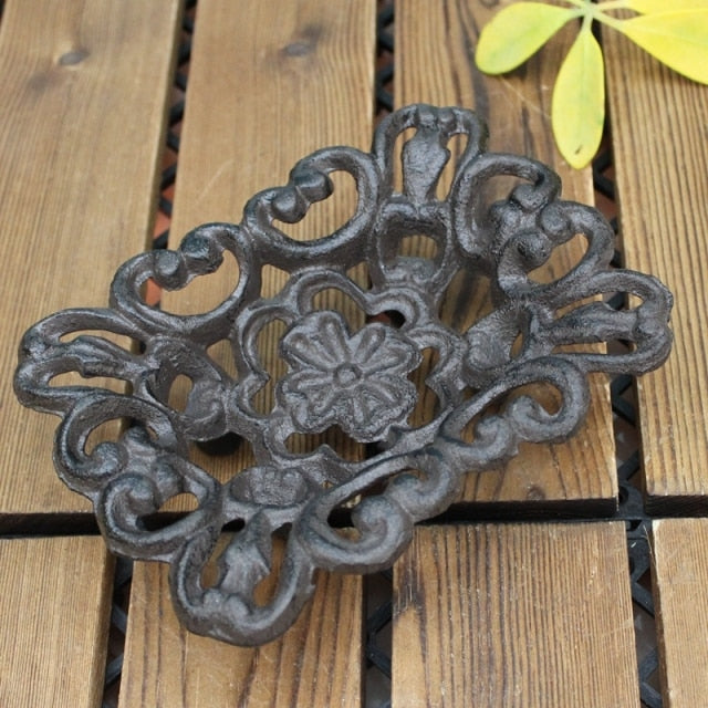 Vintage Handmade  Rectangle Cast Iron Soap Holder With Hollow Flower Pattern  Dish