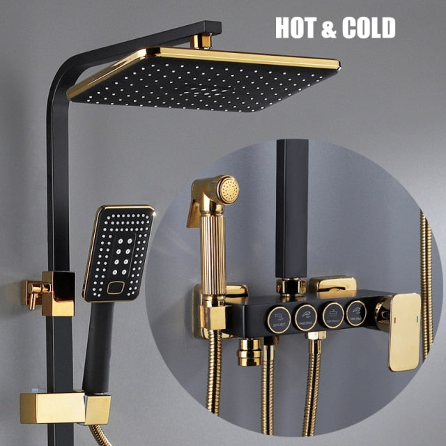 LED Digital Square Head SPA Rainfall Shower Set Wall Mount Smart Thermostatic Bath Faucet