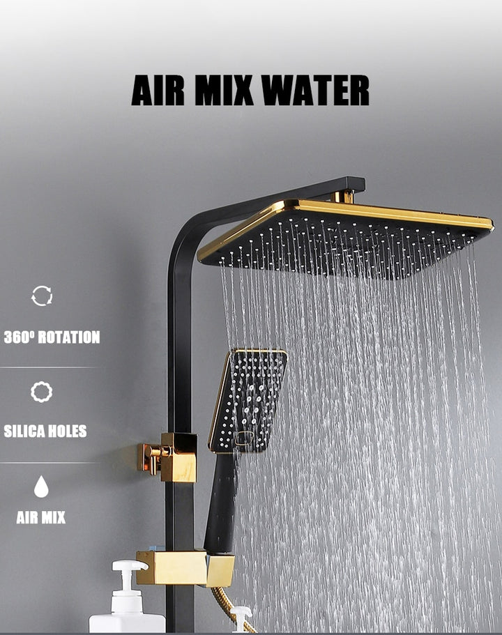 LED Digital Square Head SPA Rainfall Shower Set Wall Mount Smart Thermostatic Bath Faucet