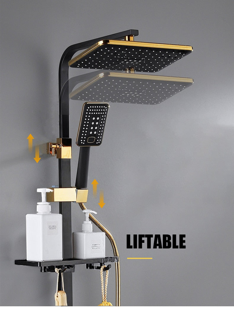 LED Digital Square Head SPA Rainfall Shower Set Wall Mount Smart Thermostatic Bath Faucet