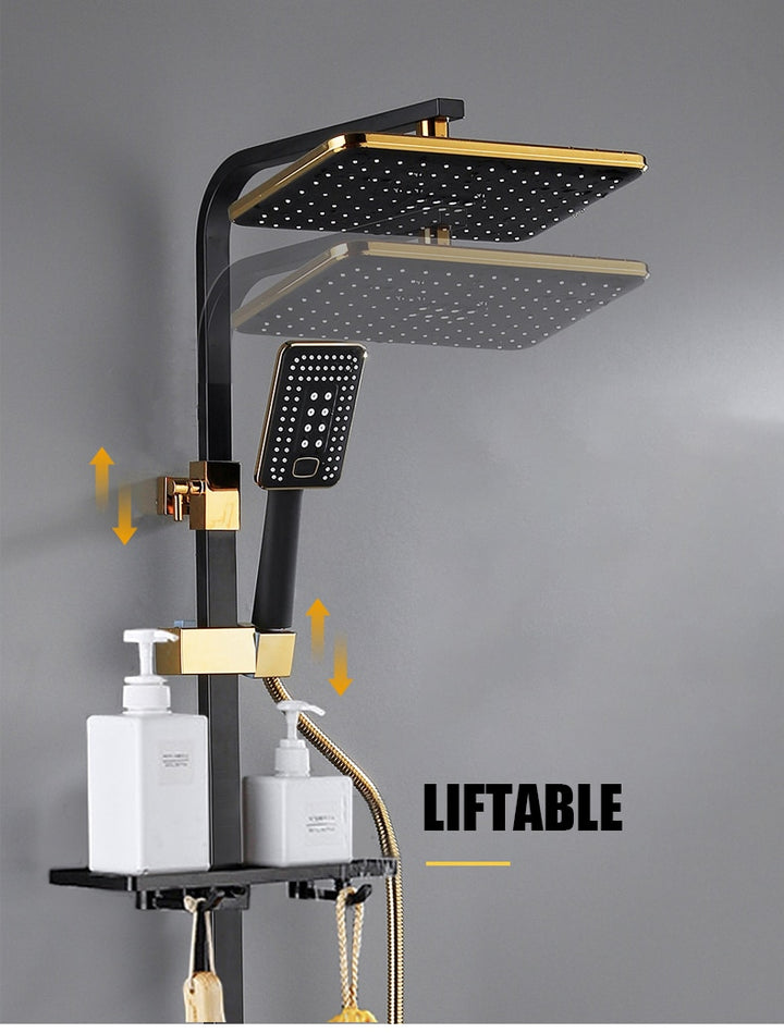 LED Digital Square Head SPA Rainfall Shower Set Wall Mount Smart Thermostatic Bath Faucet